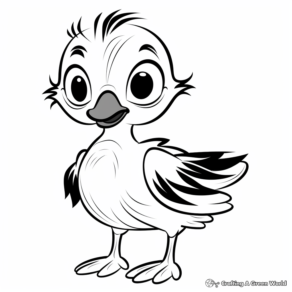 Cute Wood Duck Cartoon Coloring Pages for Kids 1