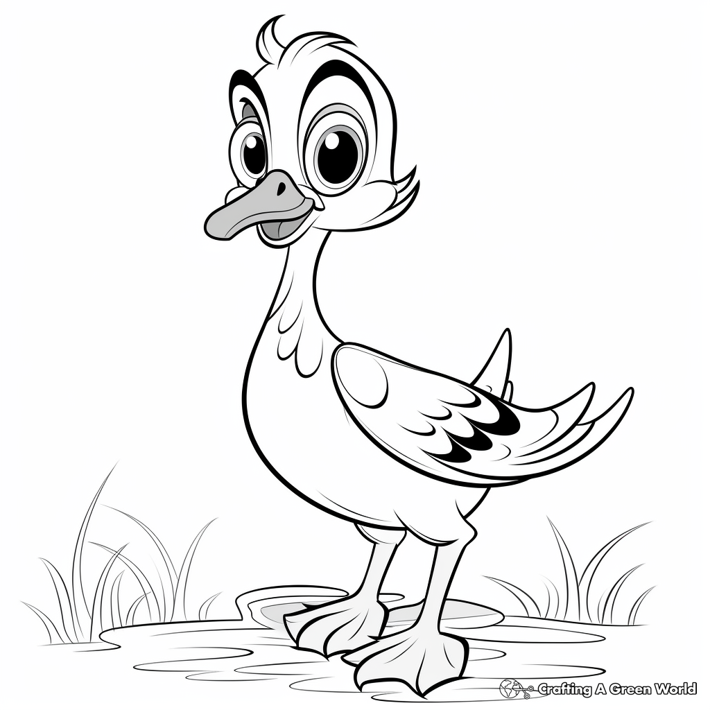 Cute Wood Duck Cartoon Coloring Pages for Kids 3