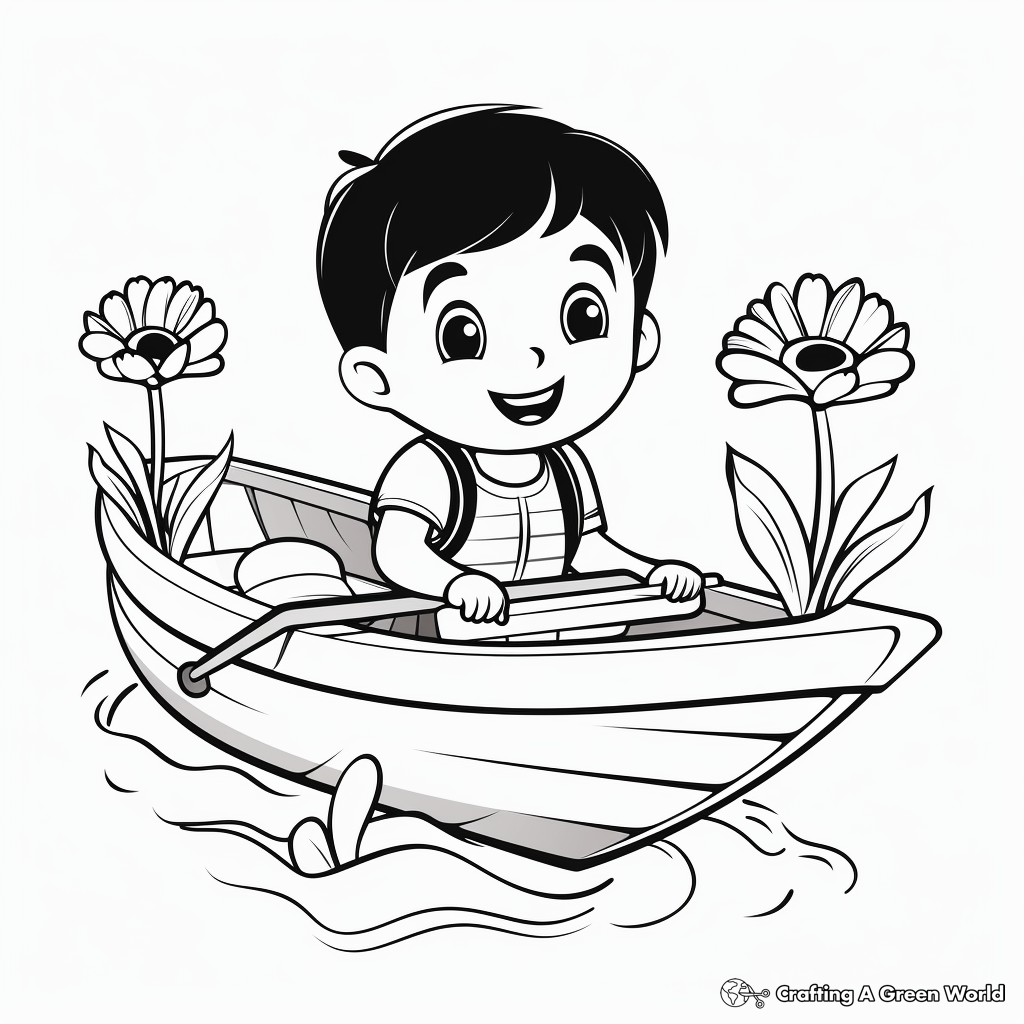 Cutesy Cartoon Rowboat Coloring Pages for Kids 1