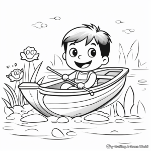 Cutesy Cartoon Rowboat Coloring Pages for Kids 2