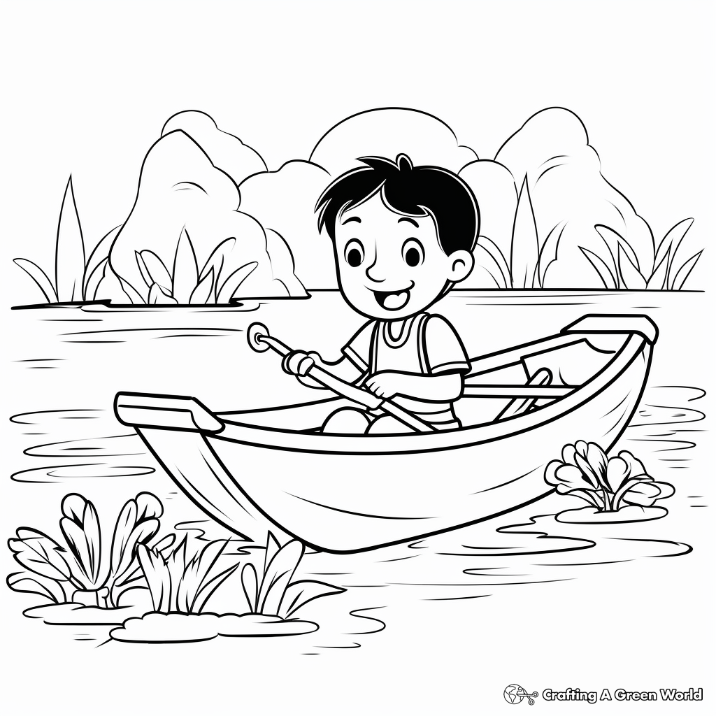 Cutesy Cartoon Rowboat Coloring Pages for Kids 3