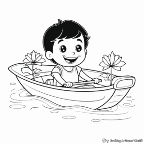 Cutesy Cartoon Rowboat Coloring Pages for Kids 4