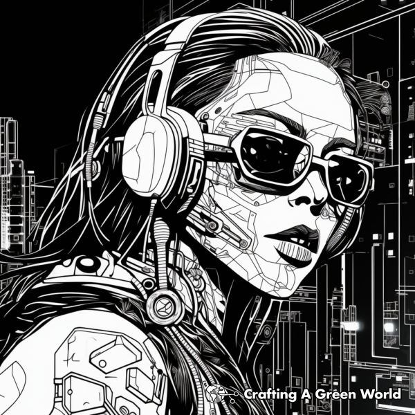 Cyberpunk Neon Digital Art Coloring Pages 1