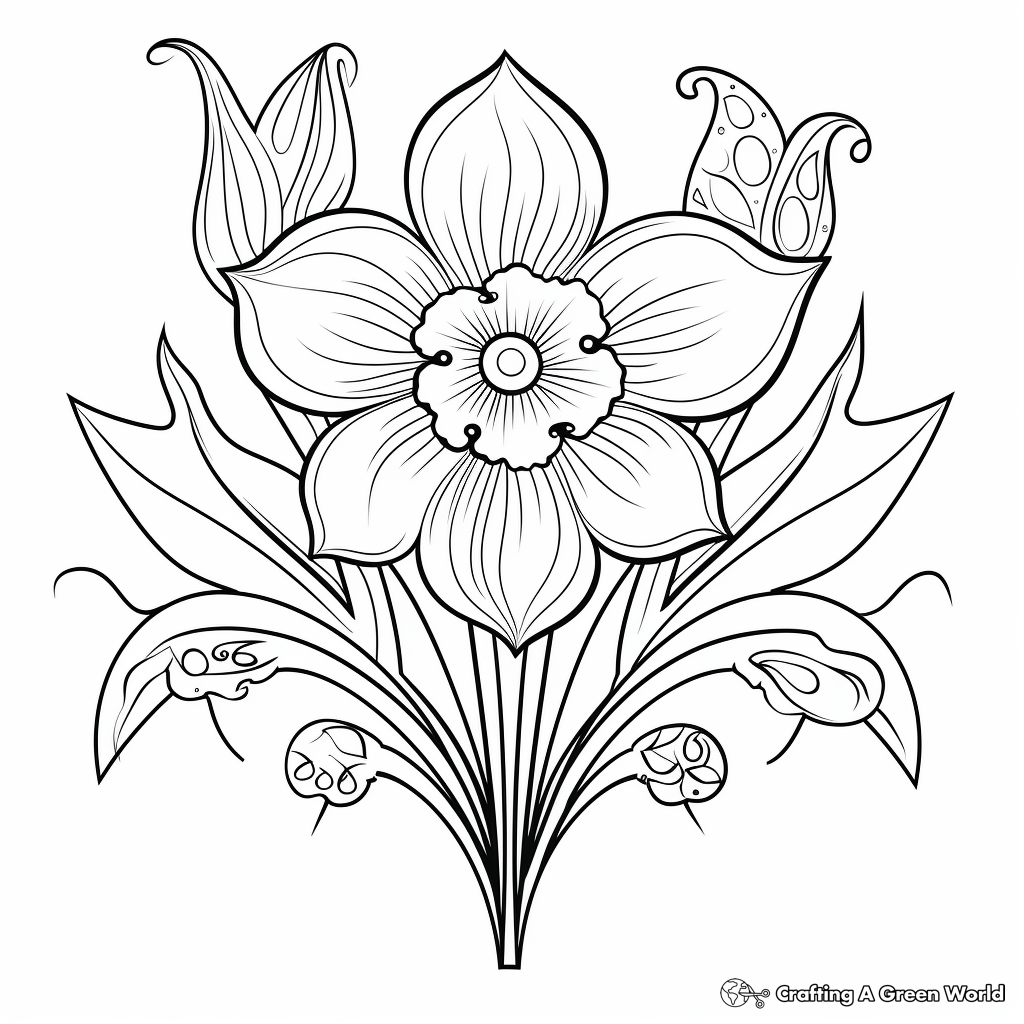 Daffodil and Heart Detailing Coloring Pages 1