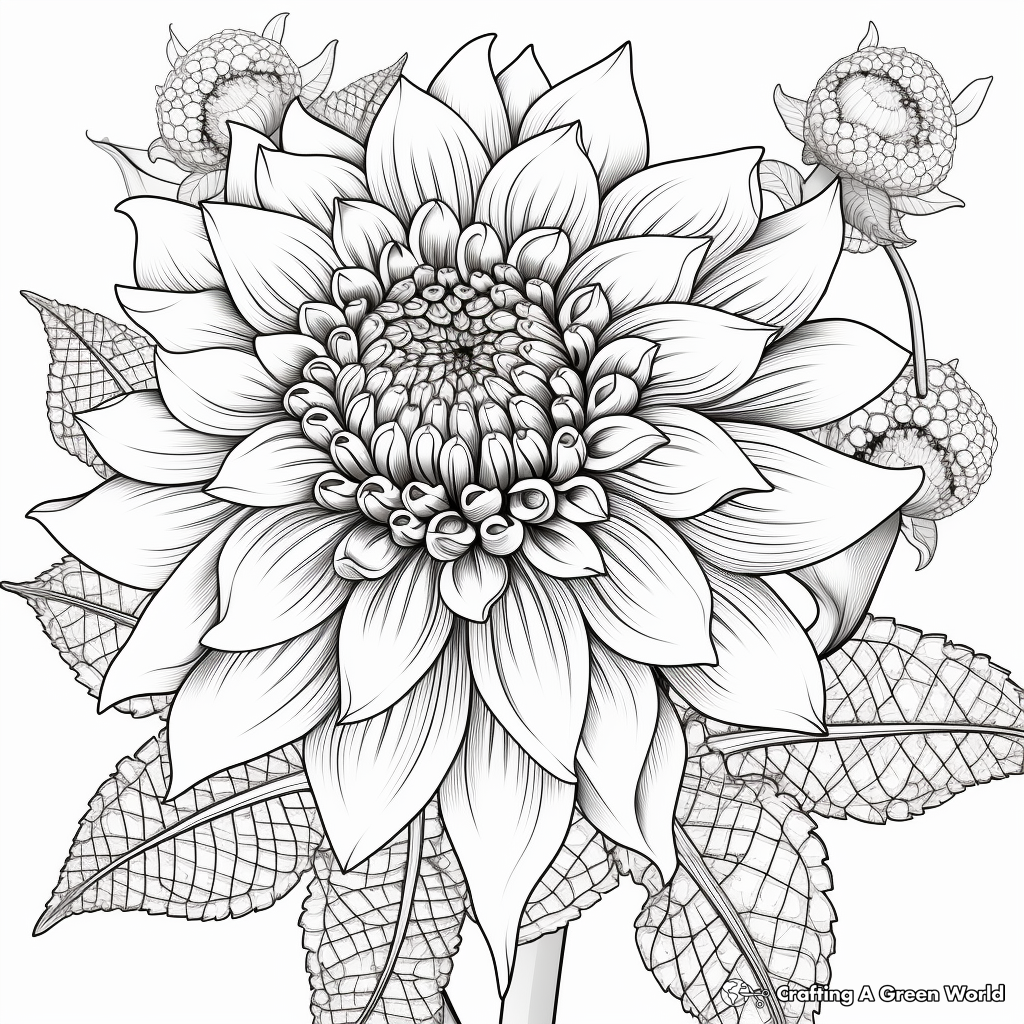 Dahlia Delight: Intricate Dahlia Flower Coloring Pages 1