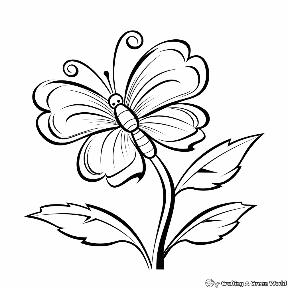 Daisy and Butterfly Coloring Pages 1