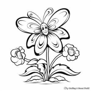 Daisy and Butterfly Coloring Pages 3