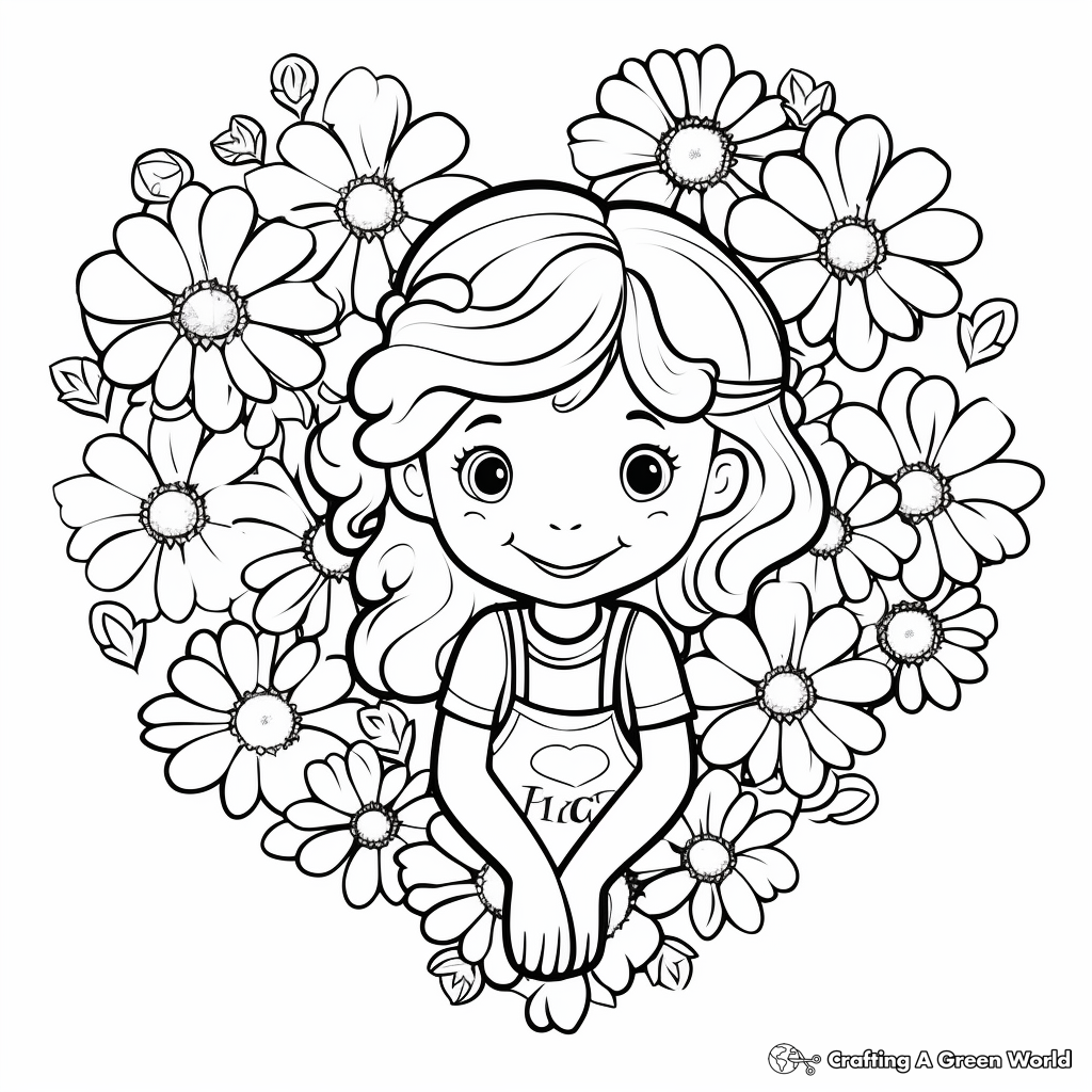 Daisy Love Heart Coloring Pages for Kids 3