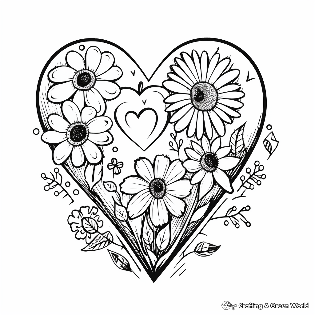 Daisy Love Heart Coloring Pages for Kids 4