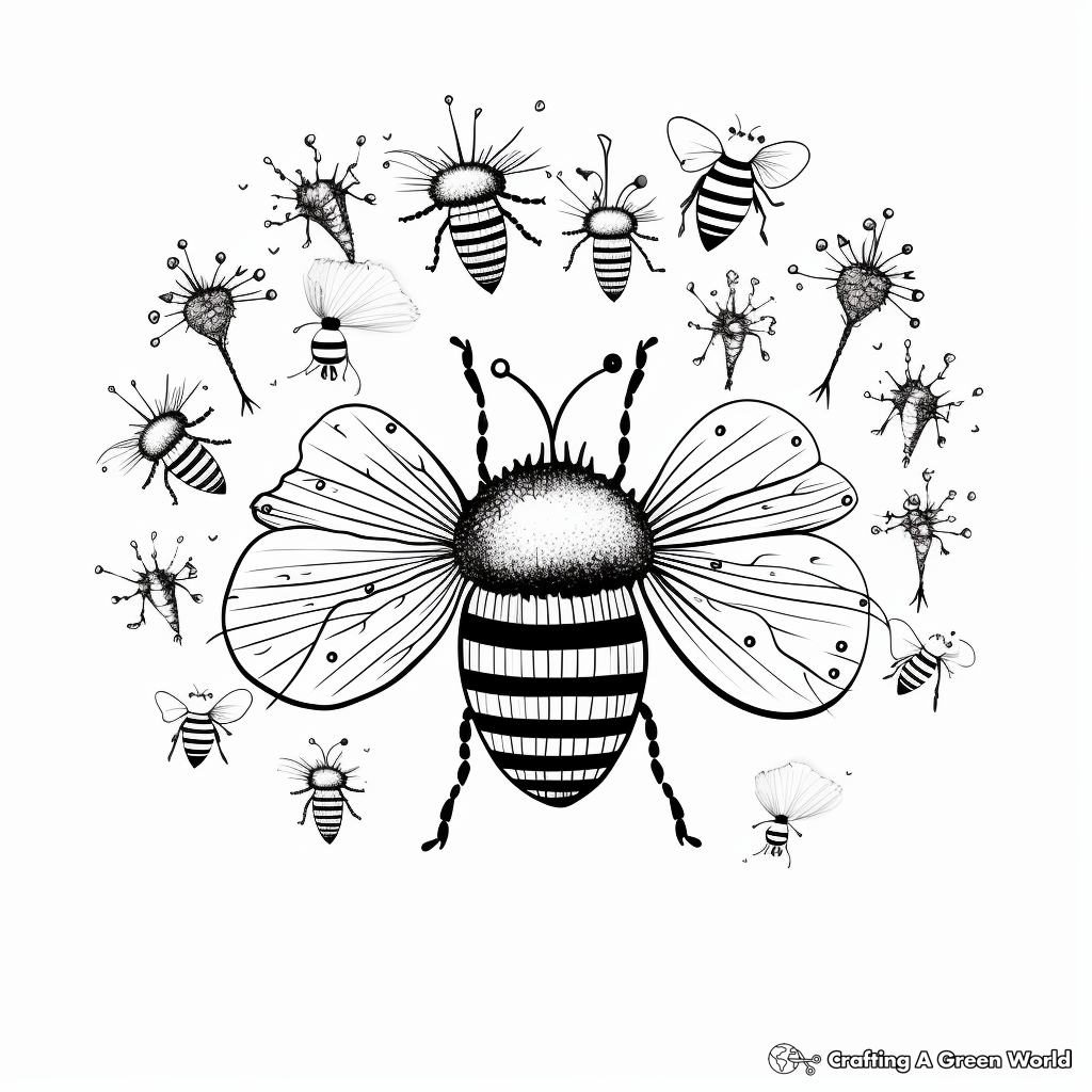 Dandelion with Insects Coloring Pages: Bees, Butterflies, and Beetles 2