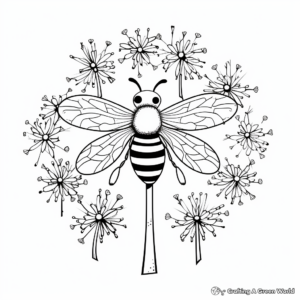 Dandelion with Insects Coloring Pages: Bees, Butterflies, and Beetles 4