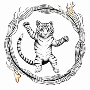 Daring Tiger Jumping Through Fire Hoops Coloring Pages 1