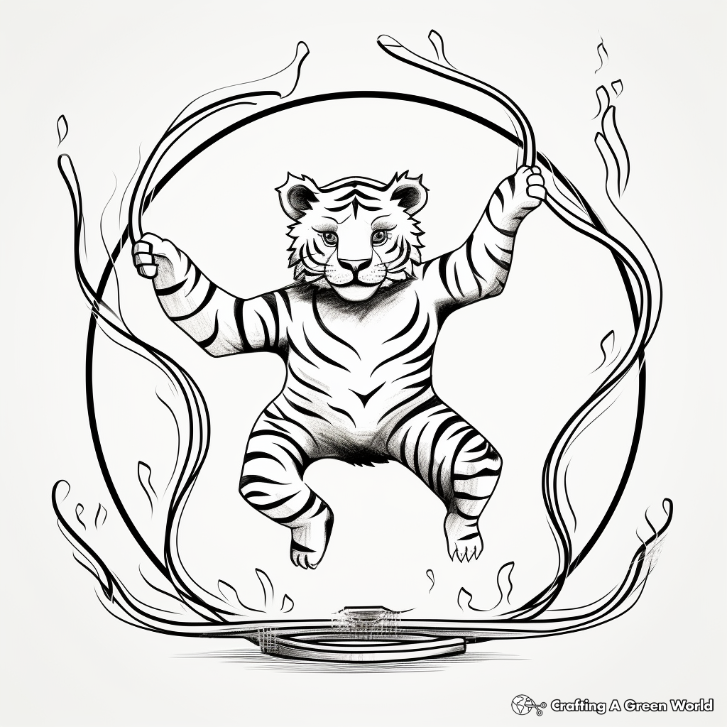 Daring Tiger Jumping Through Fire Hoops Coloring Pages 4
