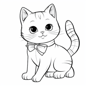 Dashing British Shorthair Cat with Bow Coloring Pages 1