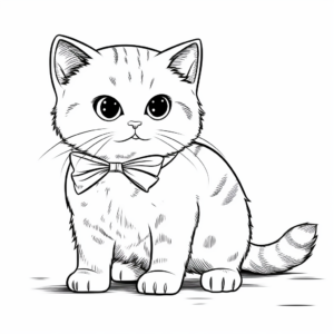 Dashing British Shorthair Cat with Bow Coloring Pages 2