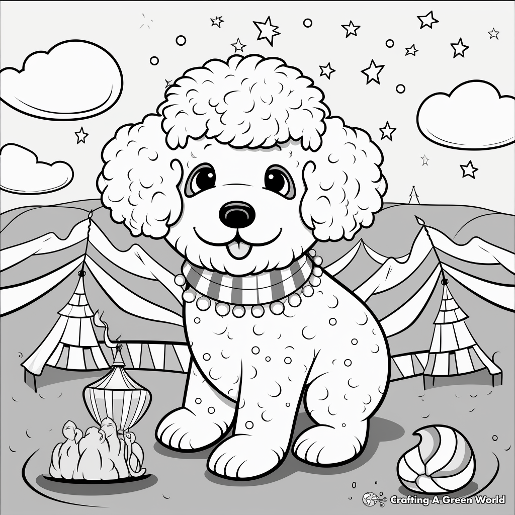 Dazzling Circus Poodle on Ball Coloring Pages 1