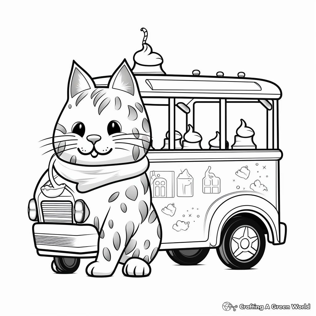 Decorative Cat With Ice Cream Truck Coloring Pages 2