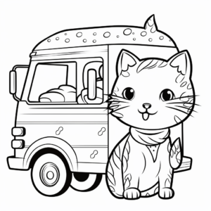 Decorative Cat With Ice Cream Truck Coloring Pages 3