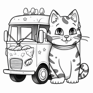 Decorative Cat With Ice Cream Truck Coloring Pages 4