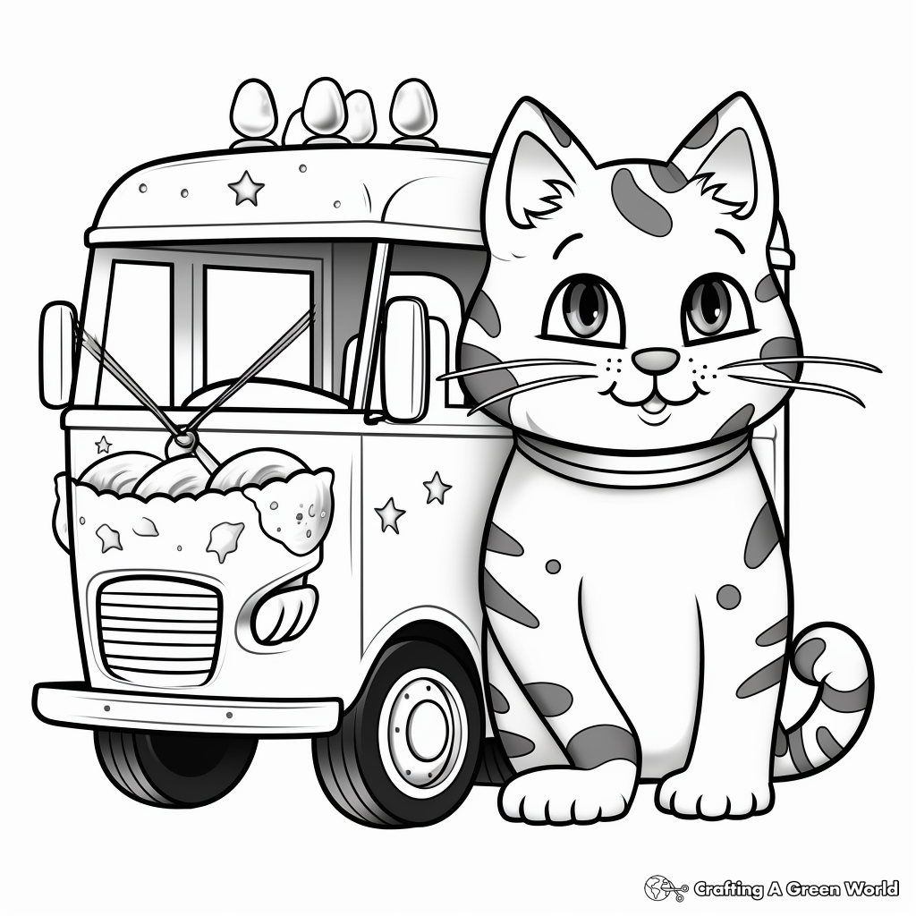 Decorative Cat With Ice Cream Truck Coloring Pages 4
