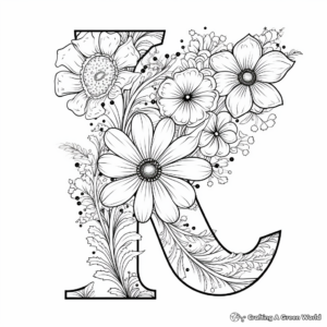 Decorative Floral Alphabet Coloring Pages for Adults 4