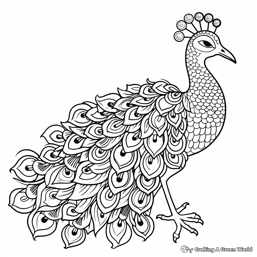 Decorative Peacock Coloring Pages for Adults 4