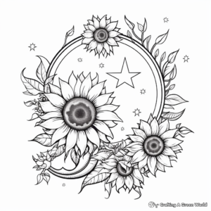 Decorative Sunflower and Sun Coloring Pages 1
