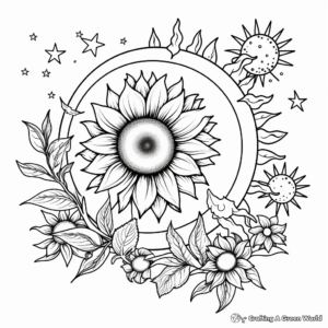 Decorative Sunflower and Sun Coloring Pages 3