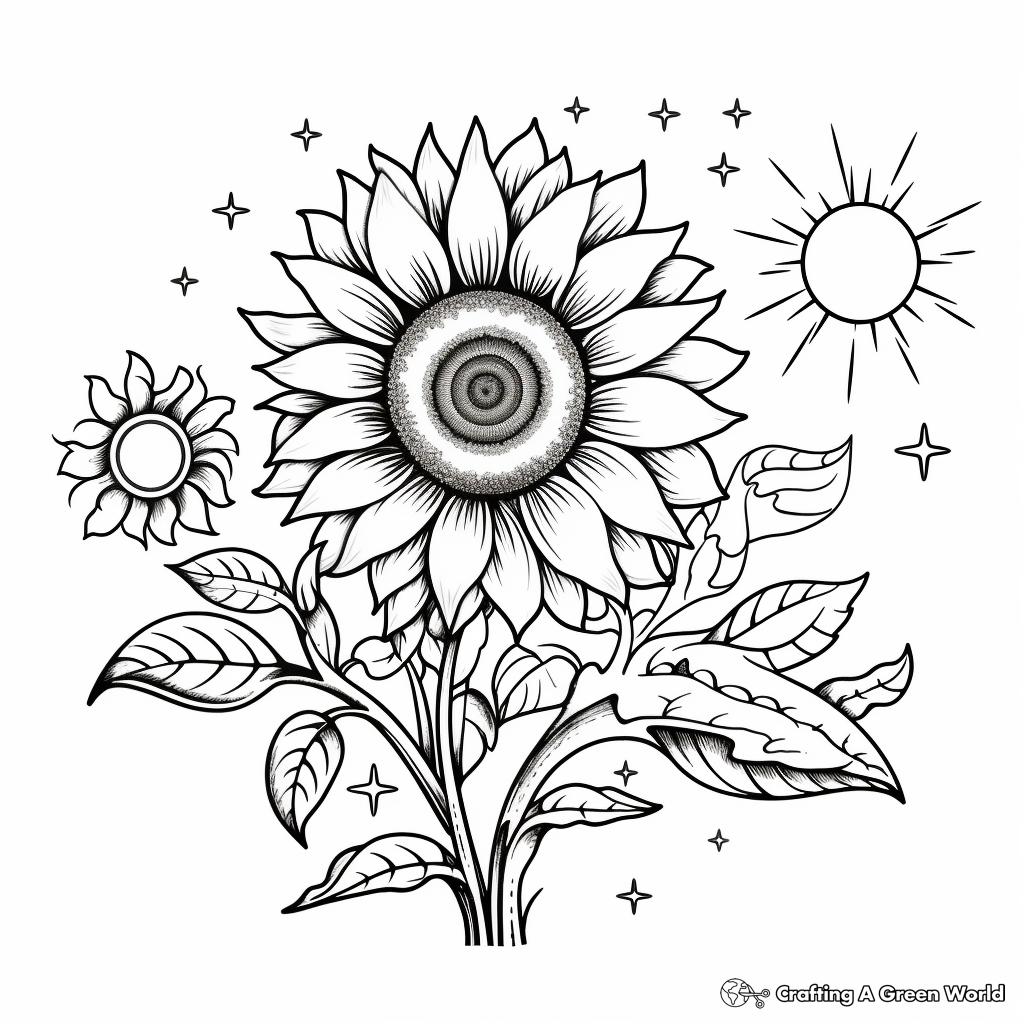 Decorative Sunflower and Sun Coloring Pages 4