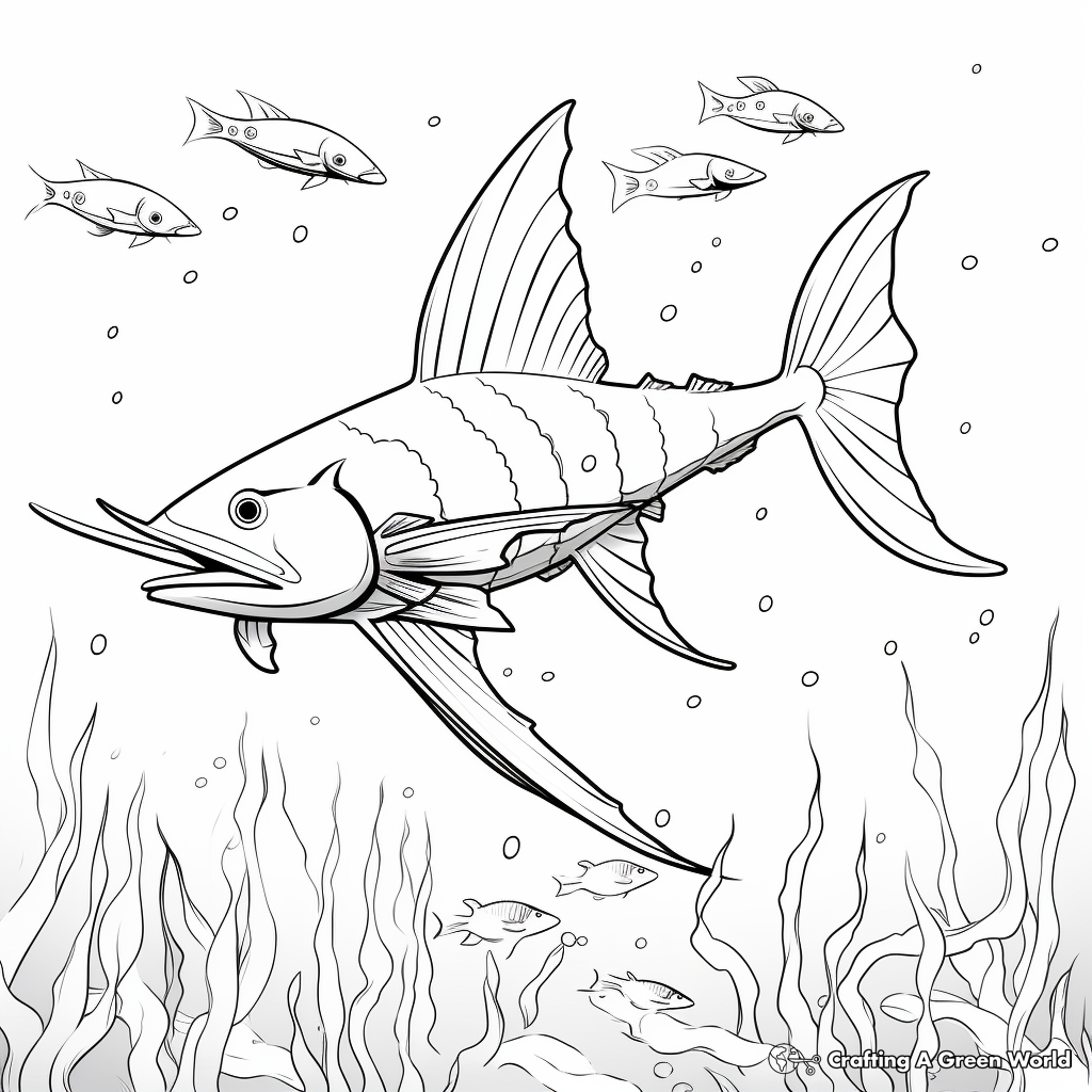 Deep-Sea Swordfish Scene Coloring Sheet 3