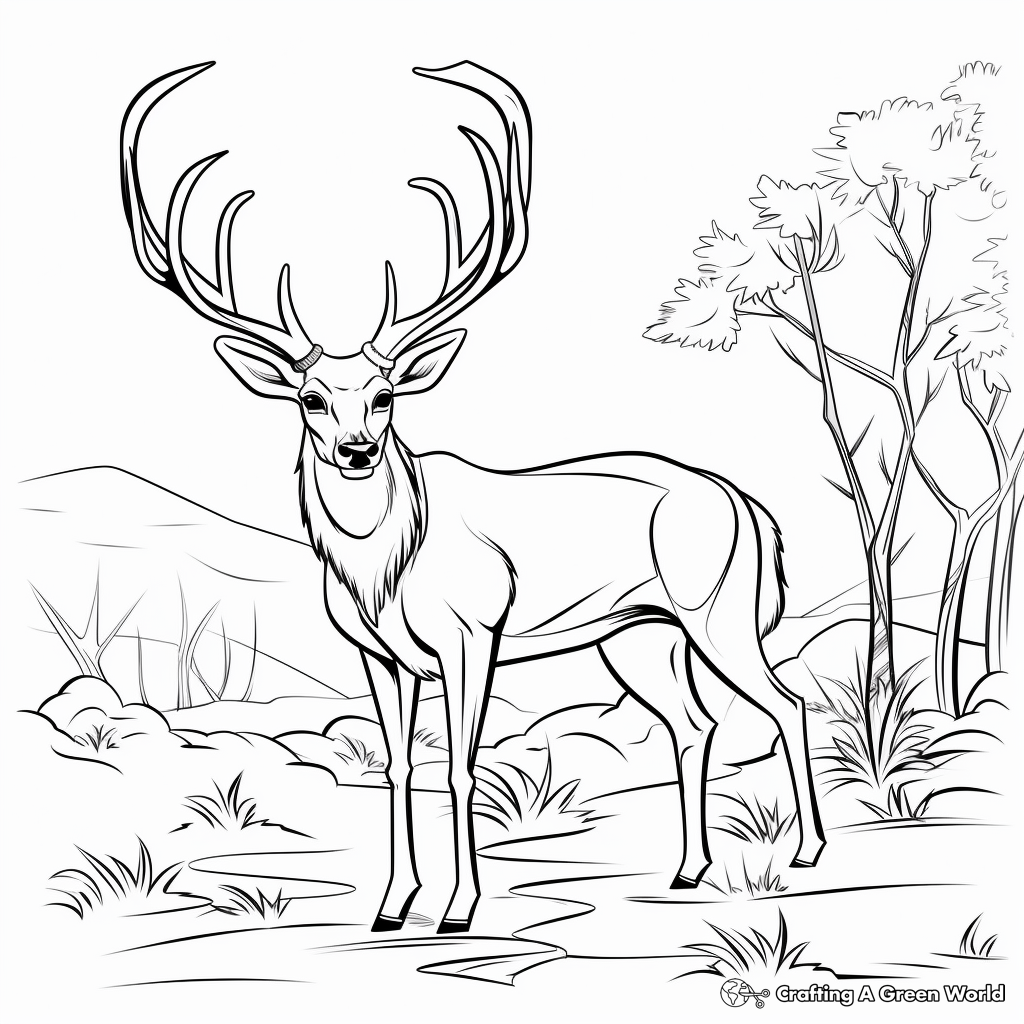 Deer Antler and Scenery Coloring Pages 2