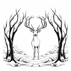 Deer Antler in the Wild: Forest-Scene Coloring Pages 2