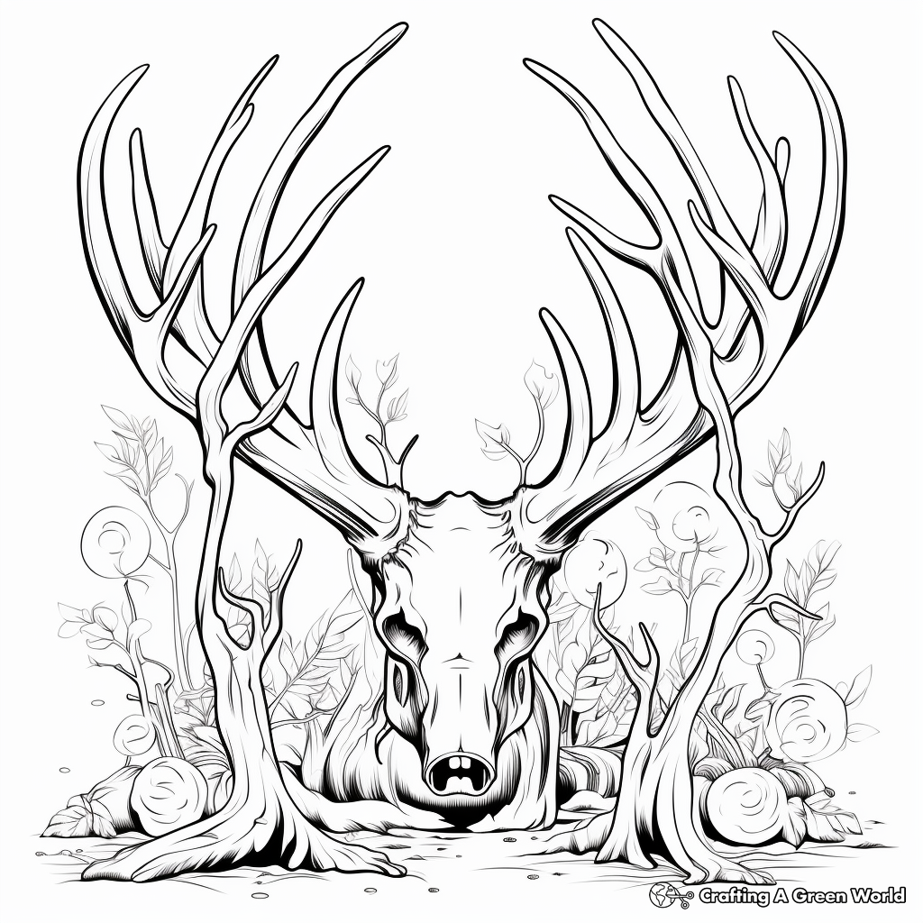 Deer Antler in the Wild: Forest-Scene Coloring Pages 3