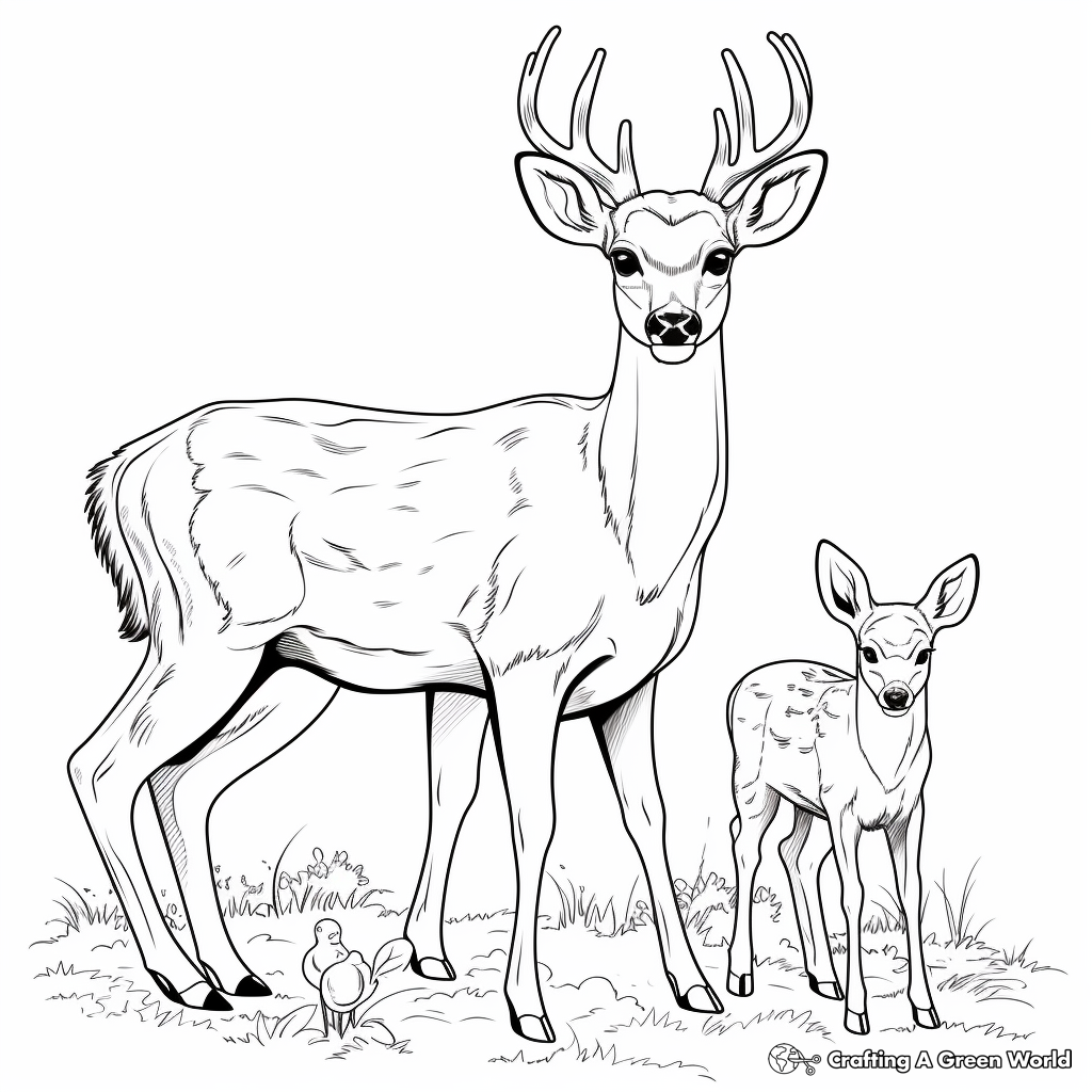 Deer Family Coloring Pages: Buck, Doe, and Fawn 1