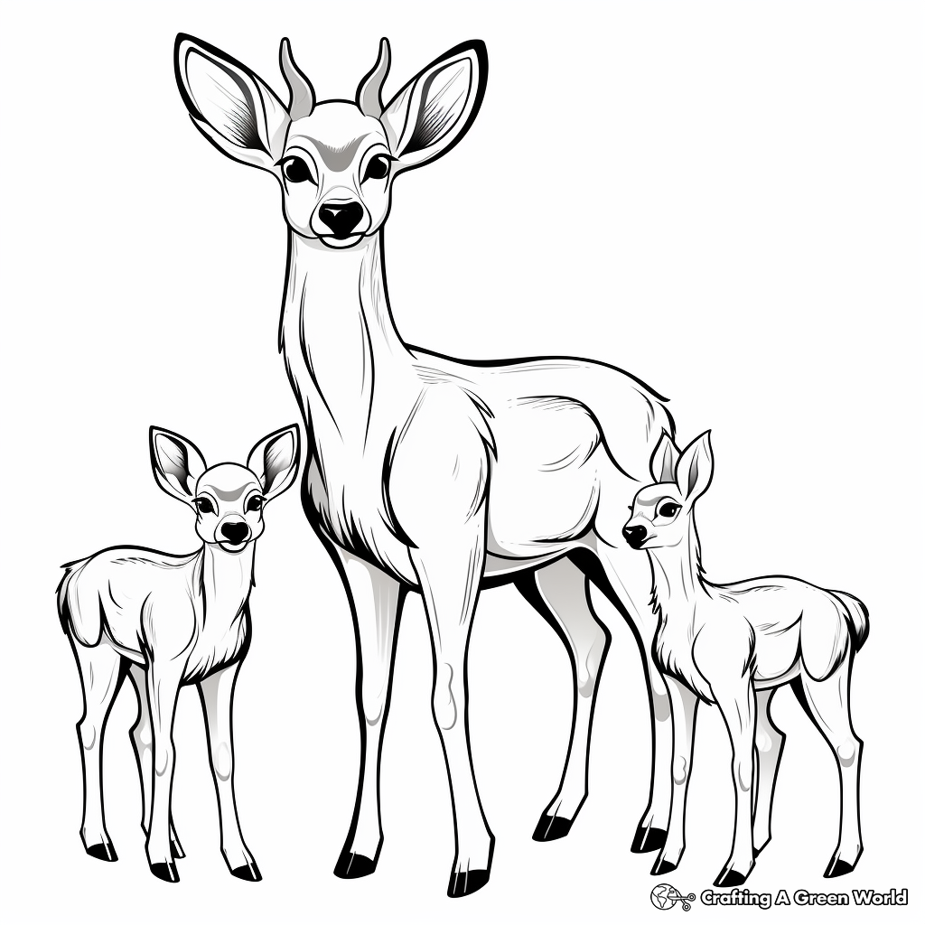 Deer Family Coloring Pages: Buck, Doe, and Fawn 2