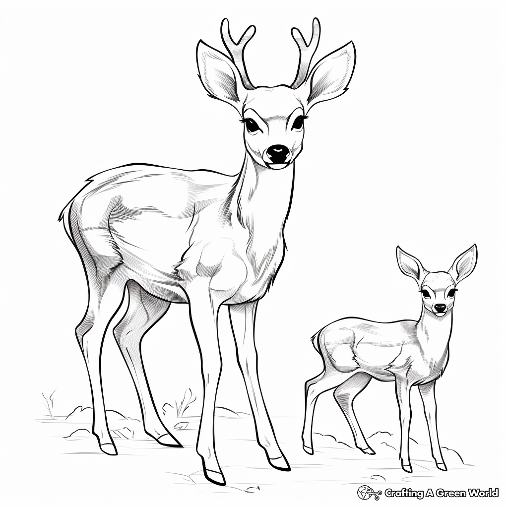 Deer Family Coloring Pages: Buck, Doe, and Fawns 4
