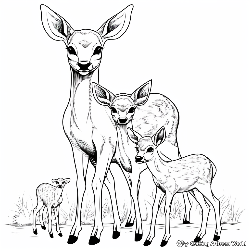 Deer Family: Mother, Father, and Fawns coloring Pages 1