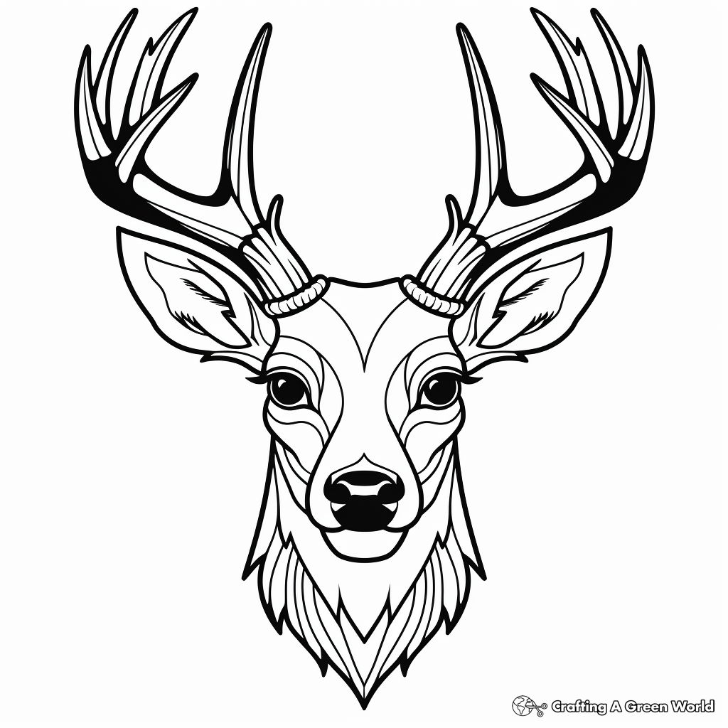 Deer Head Outline Coloring Pages for Beginners 2