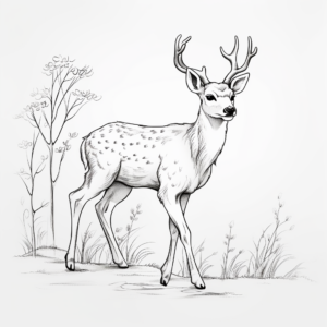 Deer in Autumn : Simple Scenic Coloring Pages 1