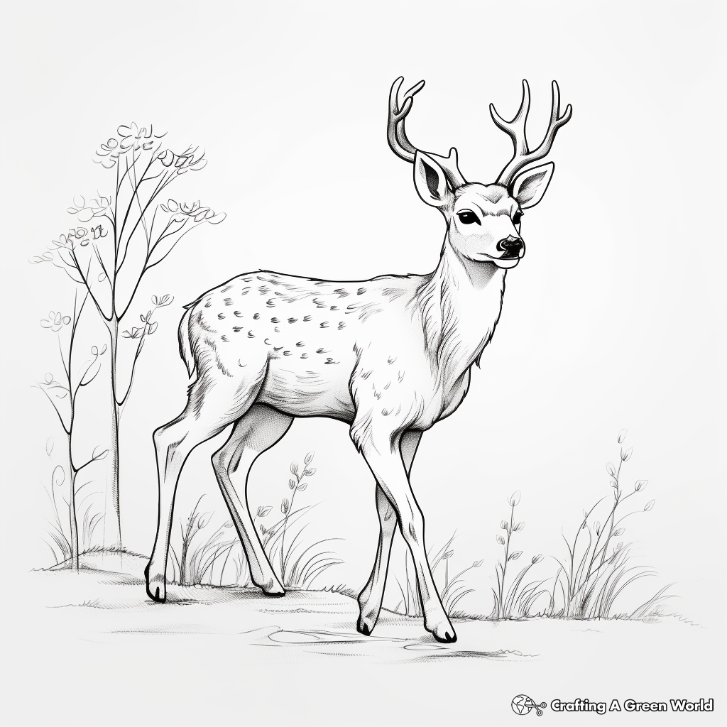 Deer in Autumn : Simple Scenic Coloring Pages 1