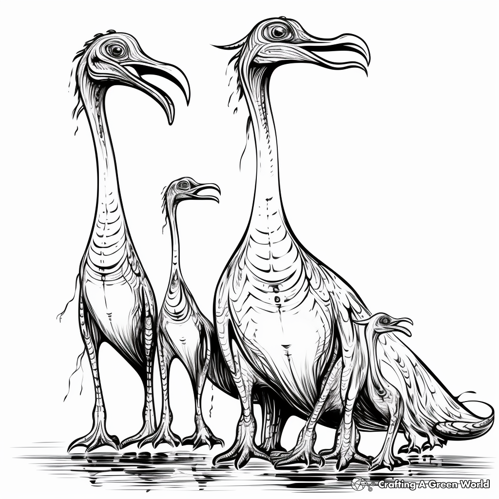 Deinonychus Family Coloring Pages: Male, Female, and Babies 1