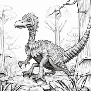 Deinonychus in the Jungle: Forest Scene Coloring Pages 3