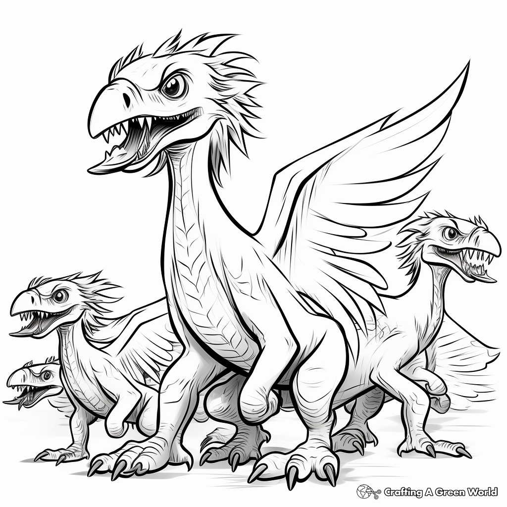 Deinonychus Pack: Group Coloring Pages 2