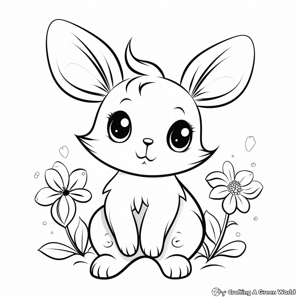 Delicate Floral Kawaii Bunny Coloring Sheets 1