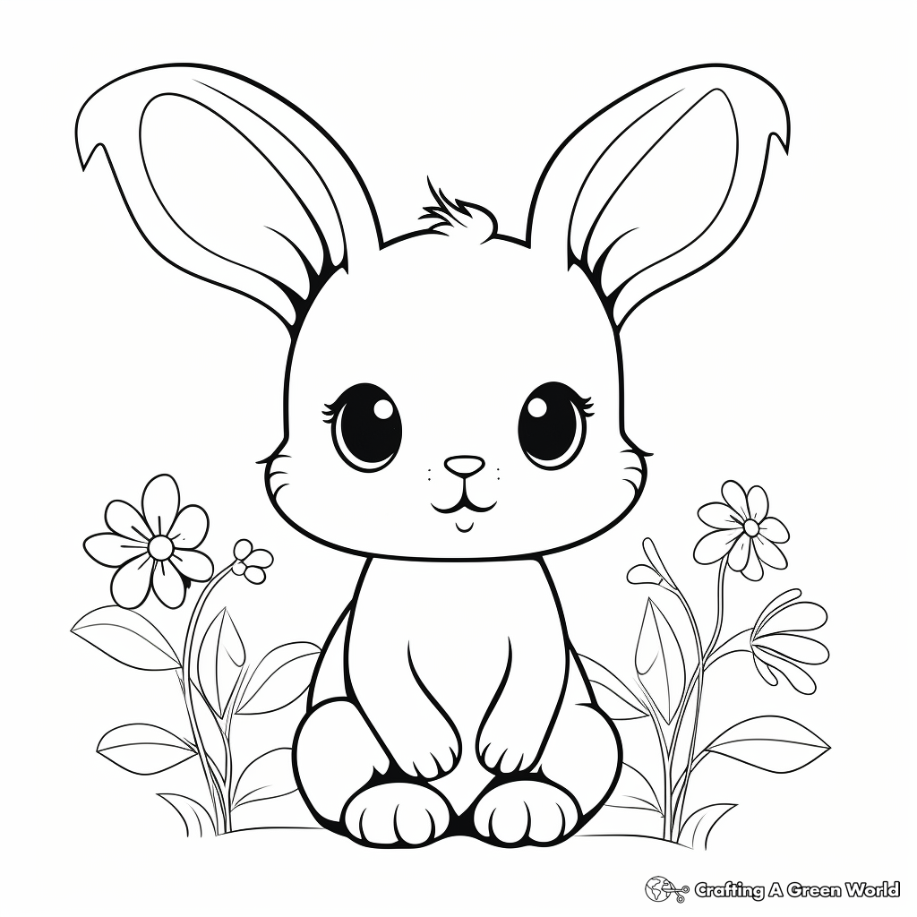 Delicate Floral Kawaii Bunny Coloring Sheets 2