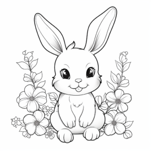 Delicate Floral Kawaii Bunny Coloring Sheets 3