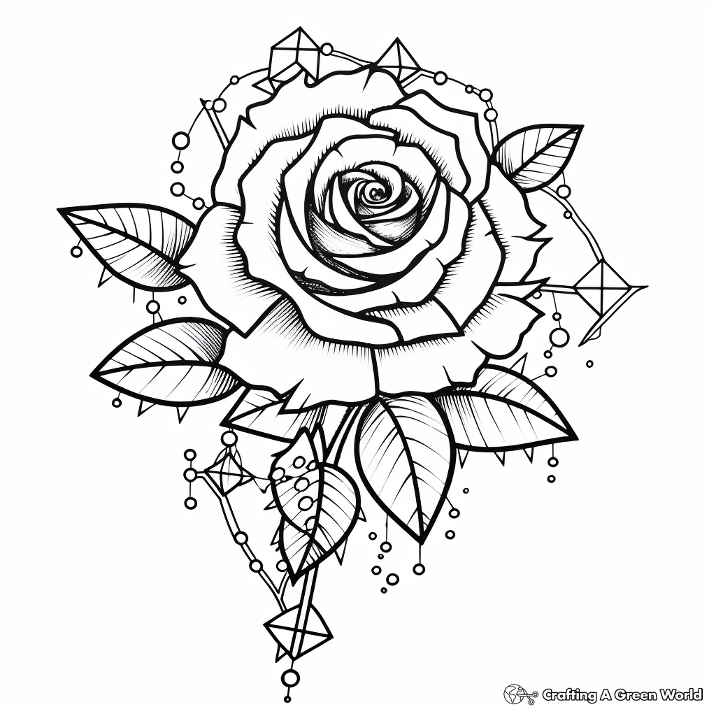 Delicate Geometric Rose Tattoo Coloring Pages 2