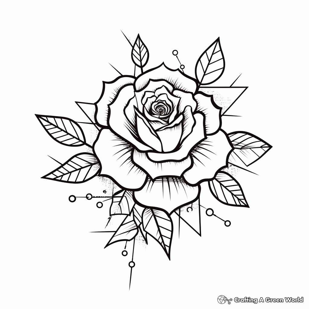 Delicate Geometric Rose Tattoo Coloring Pages 4