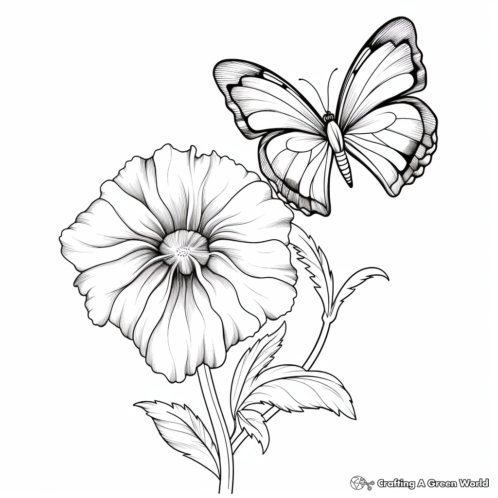 Delicate Half Butterfly, Half Petunia Coloring Pages 1