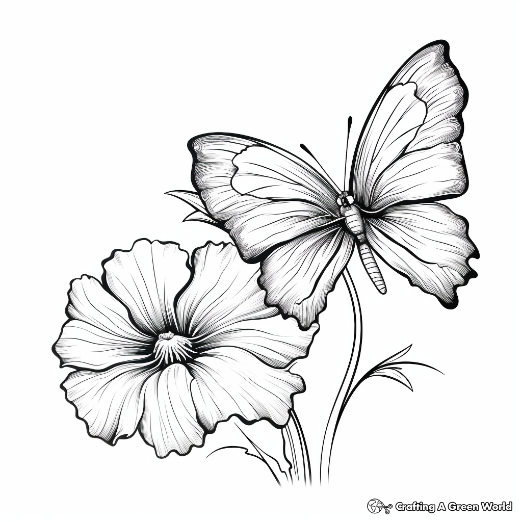 Delicate Half Butterfly, Half Petunia Coloring Pages 2